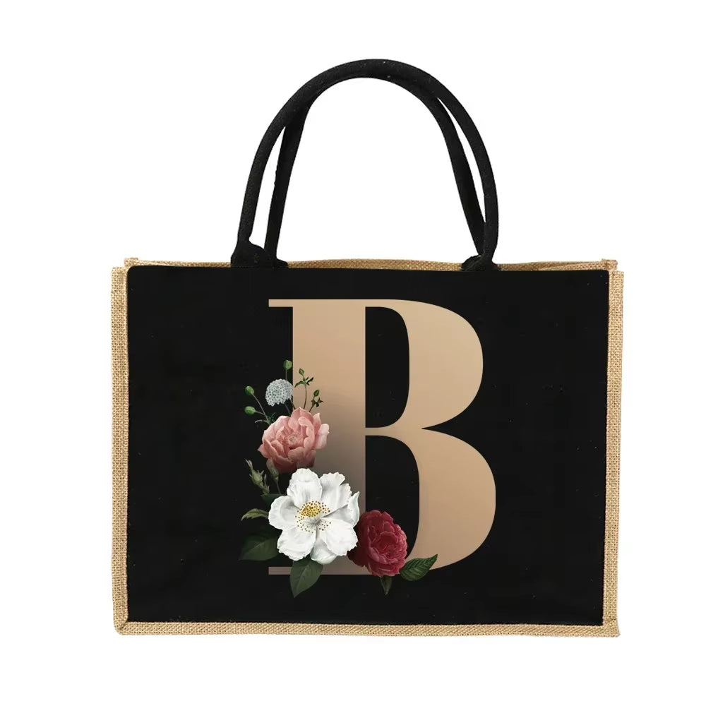 Jute Handbag Shoulder Bag Gold Letters Sacks Jute Imitation Bags Women Shopping Pouch Designer Laminated Bags Dark