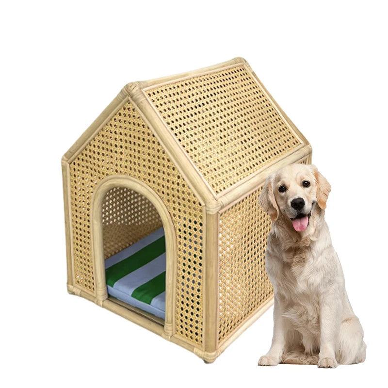 YXT Dog House/Dog Bed/Cat House Pet Furniture Eco-Friendly Luxury Hand-Woven Rattan Rattan Pet House Cage Woven Rattan Pet Bed