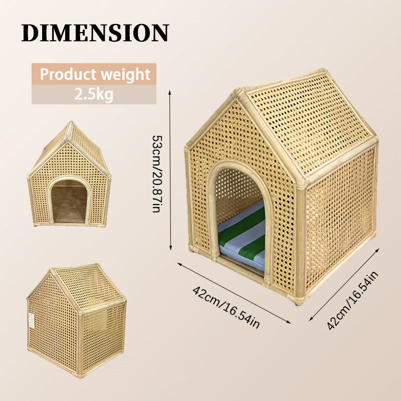 YXT Dog House/Dog Bed/Cat House Pet Furniture Eco-Friendly Luxury Hand-Woven Rattan Rattan Pet House Cage Woven Rattan Pet Bed