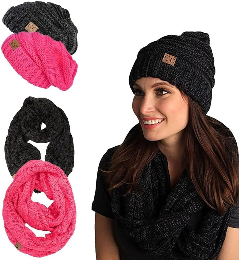 Premium Slouchy Beanie & Infinity Scarf Set - Mothers Day Gift - Warm Winter Bundle