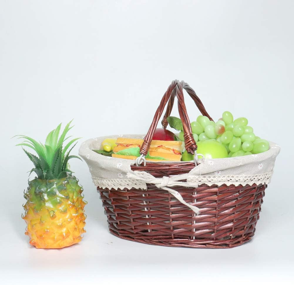 Wicker Gift Baskets Empty Oval Willow Woven Picnic Basket Easter Candy Basket Wine Basket with Handle Egg Gathering Wedding Basket (Brown)