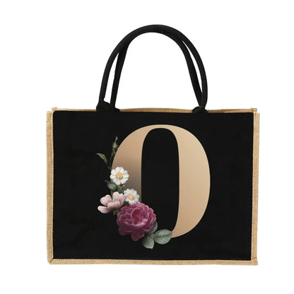 Jute Handbag Shoulder Bag Gold Letters Sacks Jute Imitation Bags Women Shopping Pouch Designer Laminated Bags Dark