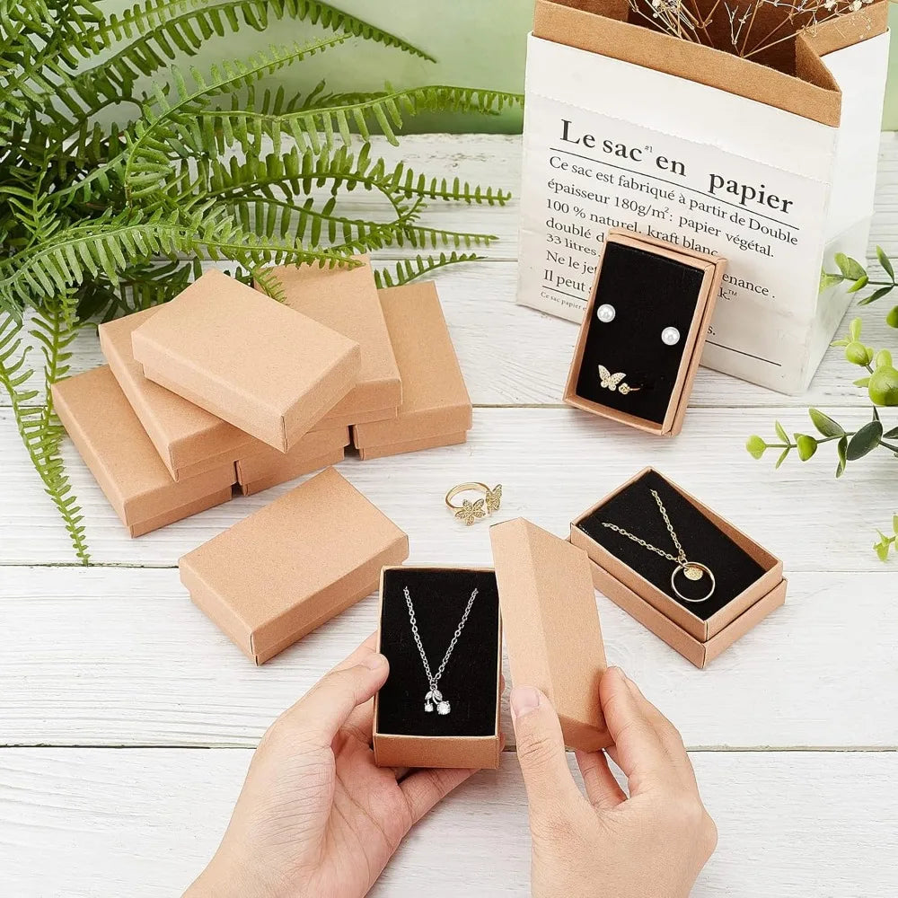 24 Pcs Rectangle Jewelry Box, 3.1X2X1" Tan Cardboard Jewelry Boxes Kraft Paper Gift Packaging Boxes Christmas Gift Paper