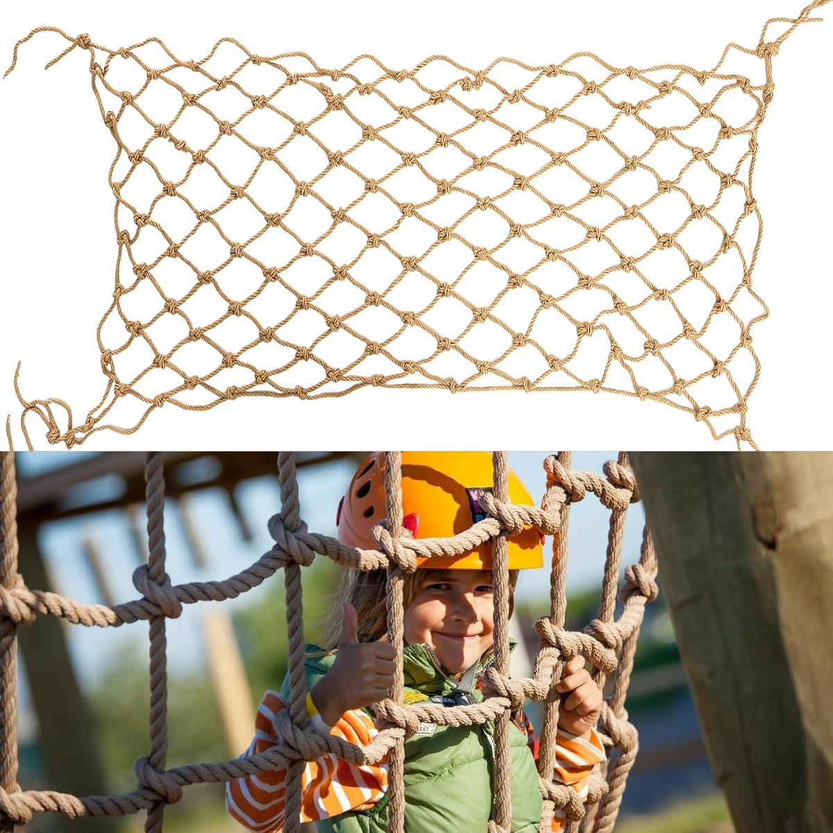 Jute Hemp Rope Net (3Ftx6Ft), Heavy Duty Natural Climbing Safety Rope Netting Balcony Stairs Fence Garden Playground Protection Net Indoor & Outdoor Decor Rope Net