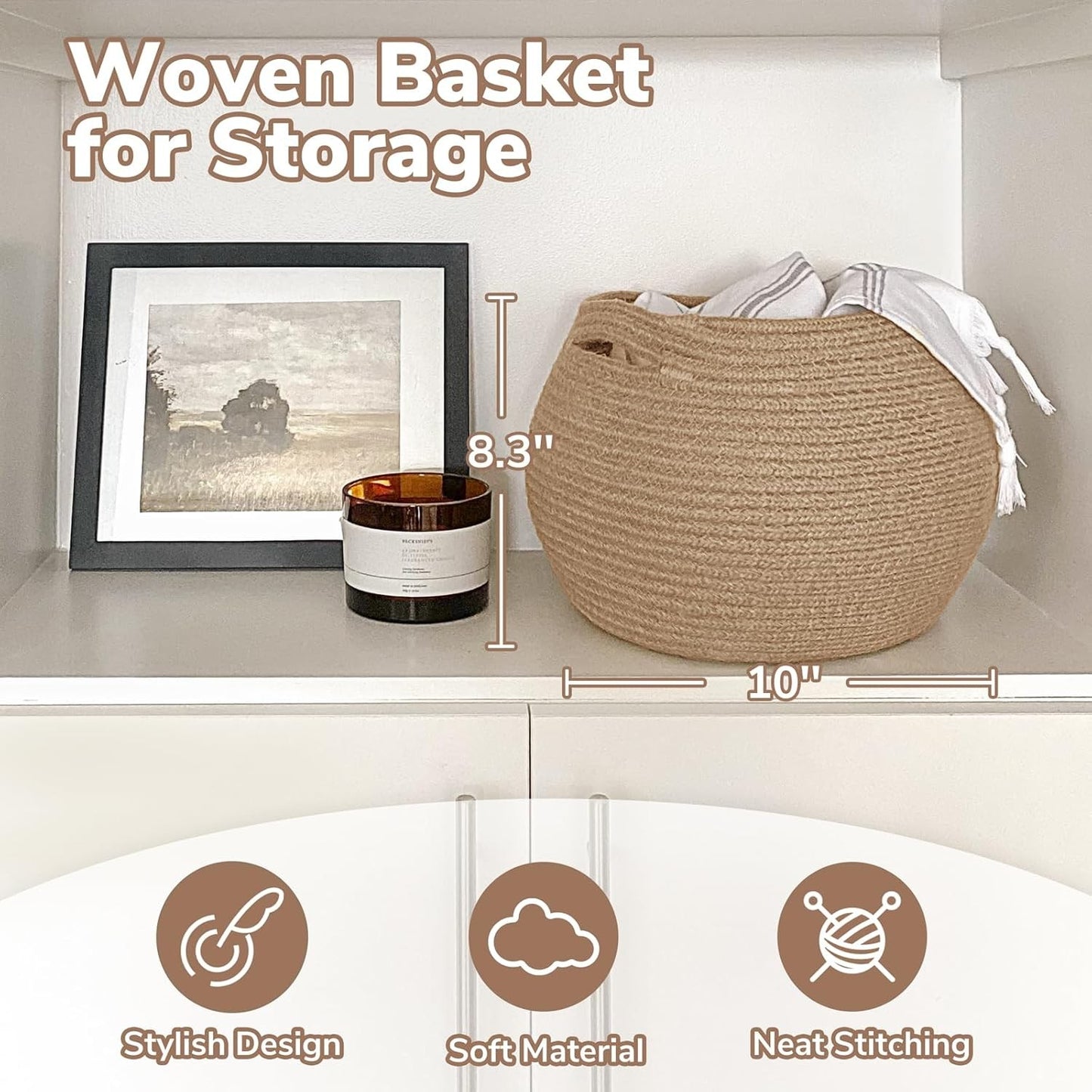 Goodpick Wicker Storage Basket for Living Room, Small round Woven Basket for Toy