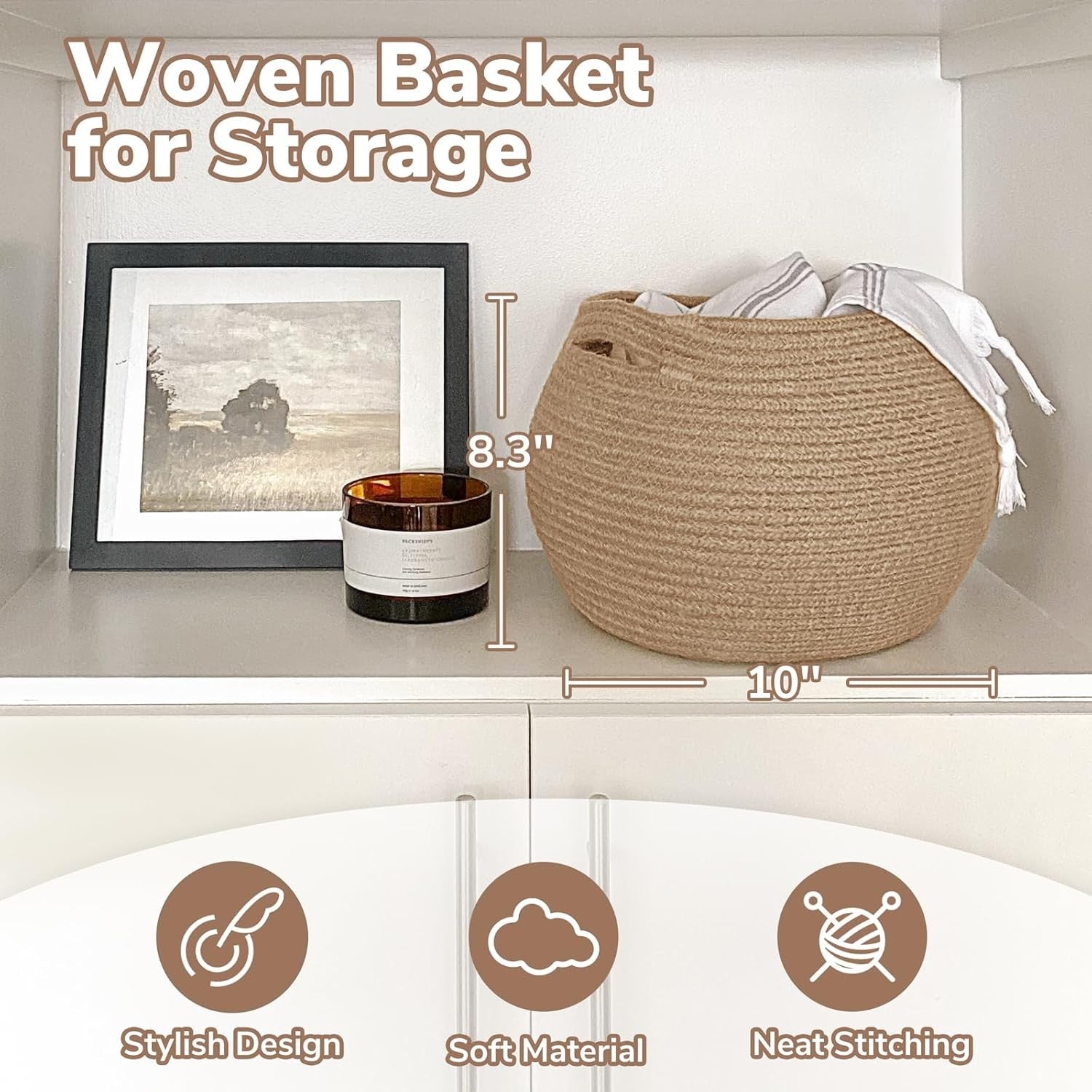 Goodpick Wicker Storage Basket for Living Room, Small round Woven Basket for Toy