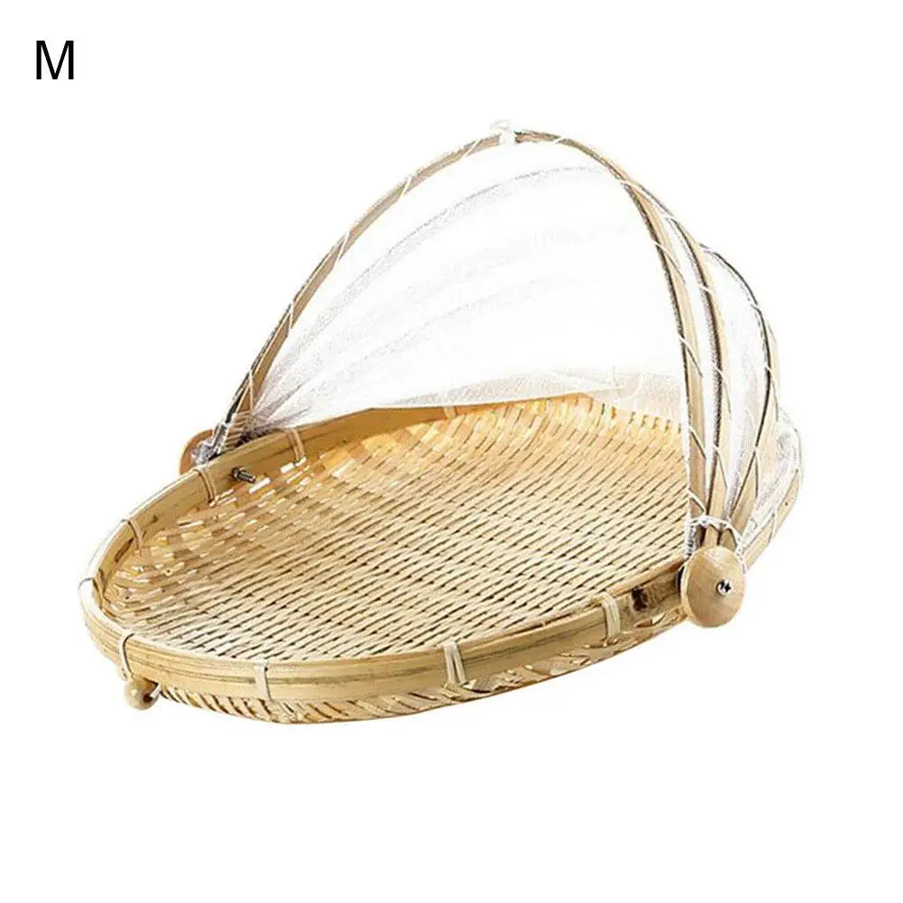 Anti-Insect Dustproof Basket Fruit Vegetable Tray Mesh Drying Dustpan Handmade Bamboo Food Storage Basket Picnic Basket