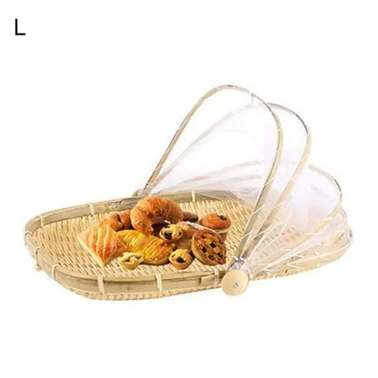 Anti-Insect Dustproof Basket Fruit Vegetable Tray Mesh Drying Dustpan Handmade Bamboo Food Storage Basket Picnic Basket