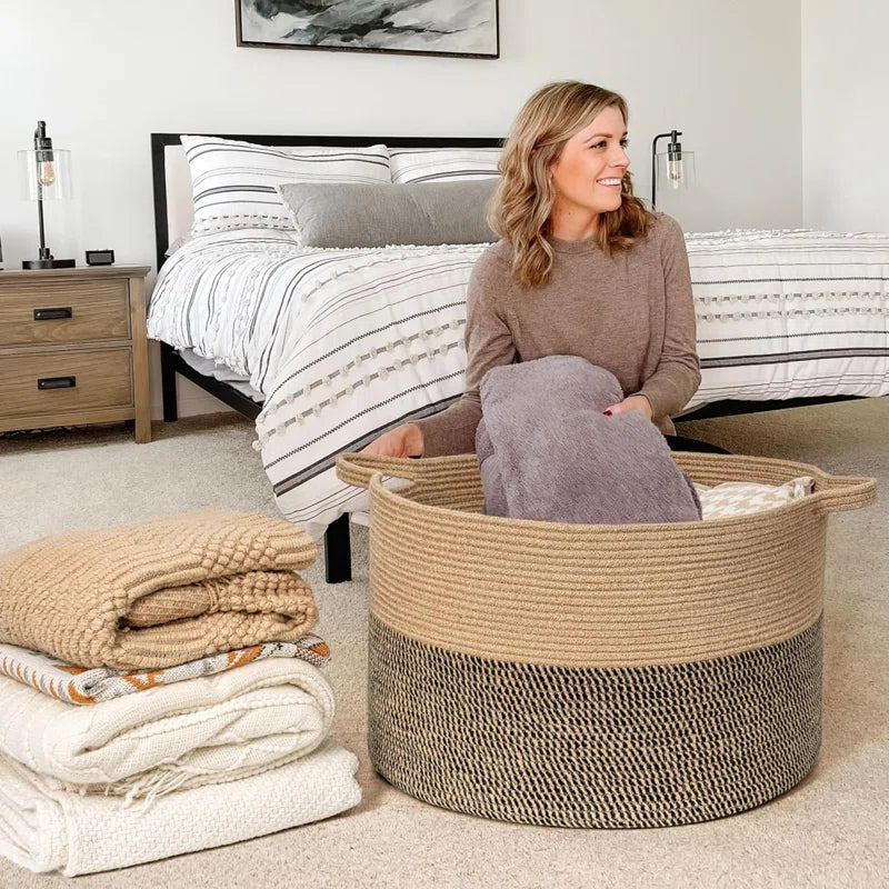Wicker Storage Basket,Woven Blanket Storage for Living Room, round Woven Basket for Clothes, Jute Basket, Big Laundry Basket for Pillow