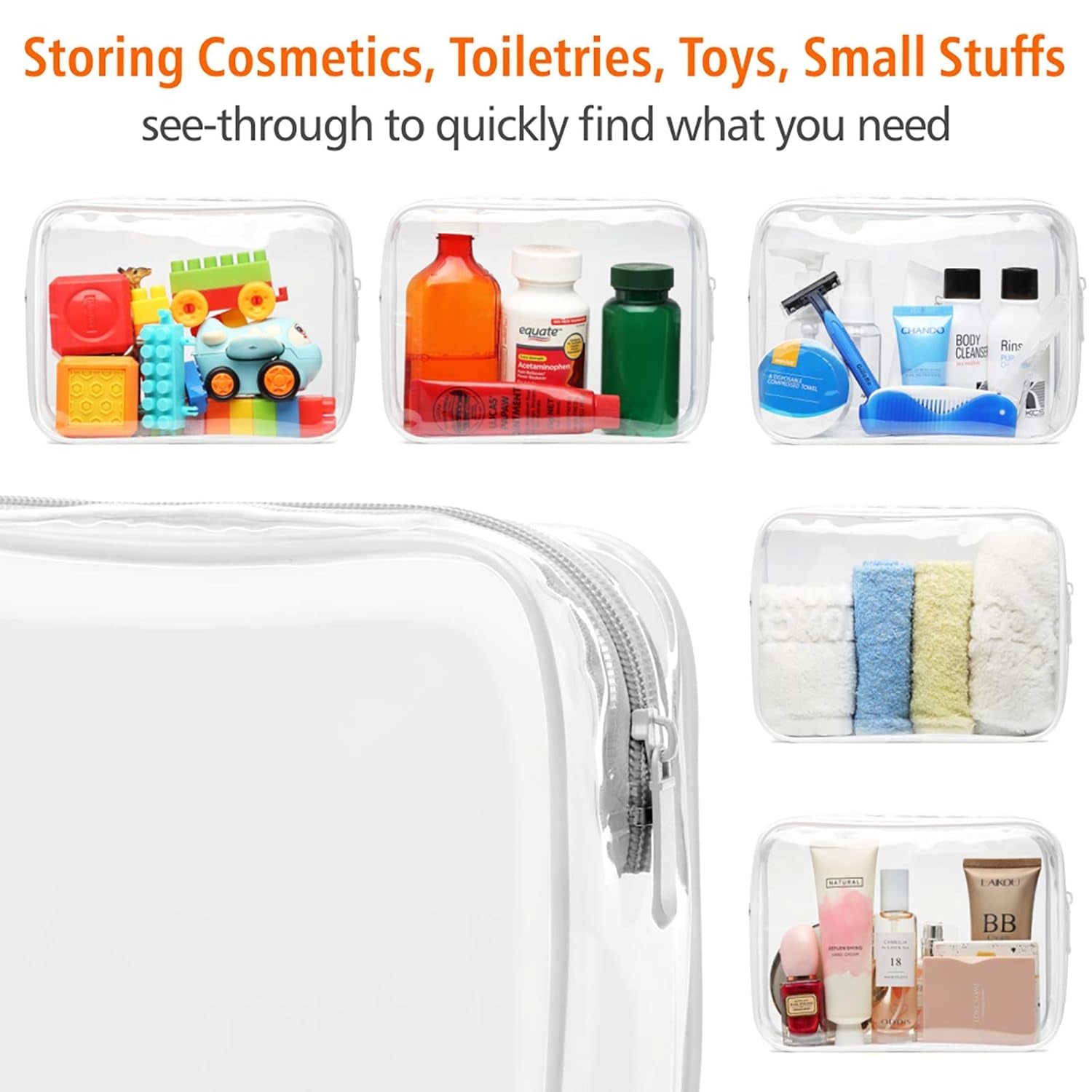 TSA Approved Toiletry Bag, 3 Pack Clear Makeup Bag, Travel Makeup Cosmetic Pouch for Women, Carry on Airport Airline Compliant Bag, White (For Age 12 or Above)