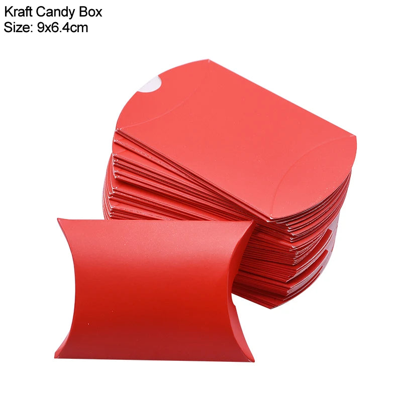 10/20/30Pcs Pillow Candy Box Kraft Paper Christmas Gift Packaging Boxes Candy Bags Wedding Favors Birthday Party Decorations