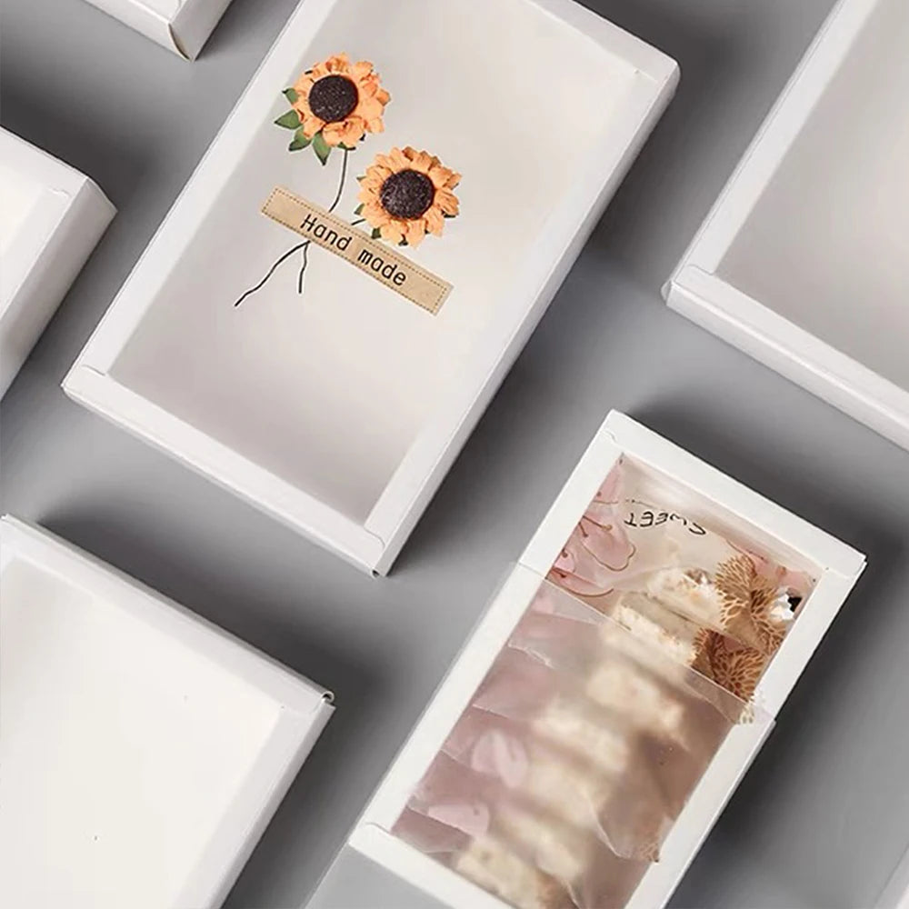 10Pcs Pull-Out Gift Boxes Drawer Kraft Paper Boxes with Clear Window Gift Jewelry Packaging Business Wedding Birthday Party