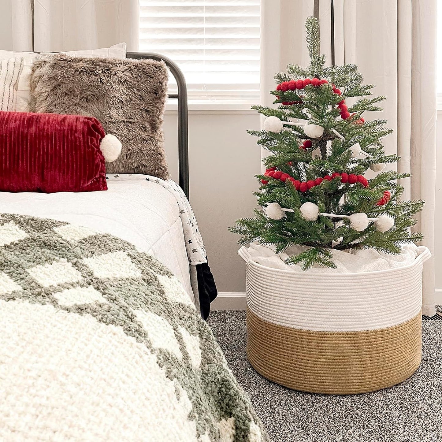 Xxxlarge Jute Rope Basket 21.7" X 21.7" X 13.8" Woven Baby Laundry Baskets for Blankets Toys Storage Basket with Handle Comforter Cushions Storage Bins Thread Laundry Hamper