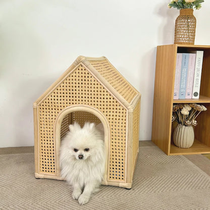 YXT Dog House/Dog Bed/Cat House Pet Furniture Eco-Friendly Luxury Hand-Woven Rattan Rattan Pet House Cage Woven Rattan Pet Bed
