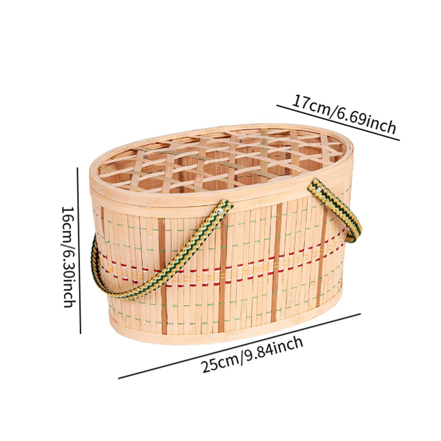 Bamboo Woven Basket with Top Handle Versatile Handwoven Picnic Basket Food Storage Basket Bamboo Basket with Lid for Snacks Cake