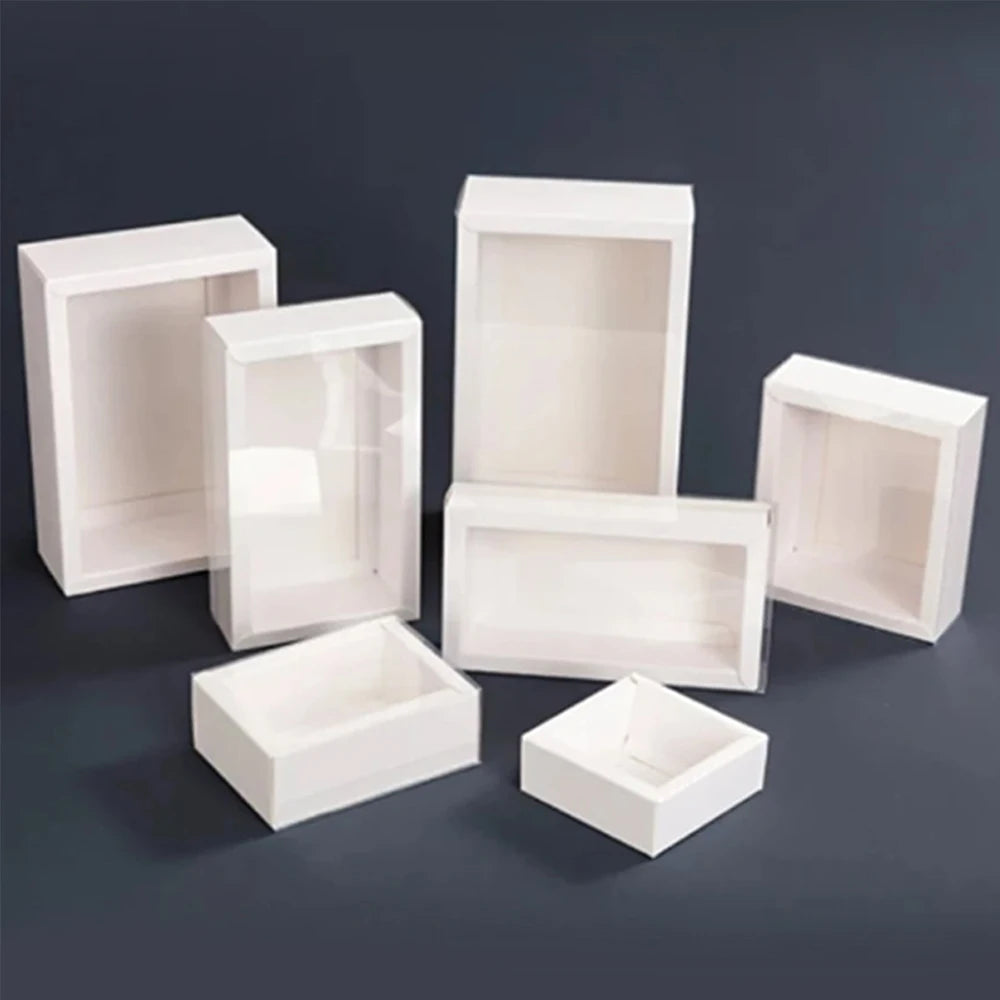 10Pcs Pull-Out Gift Boxes Drawer Kraft Paper Boxes with Clear Window Gift Jewelry Packaging Business Wedding Birthday Party