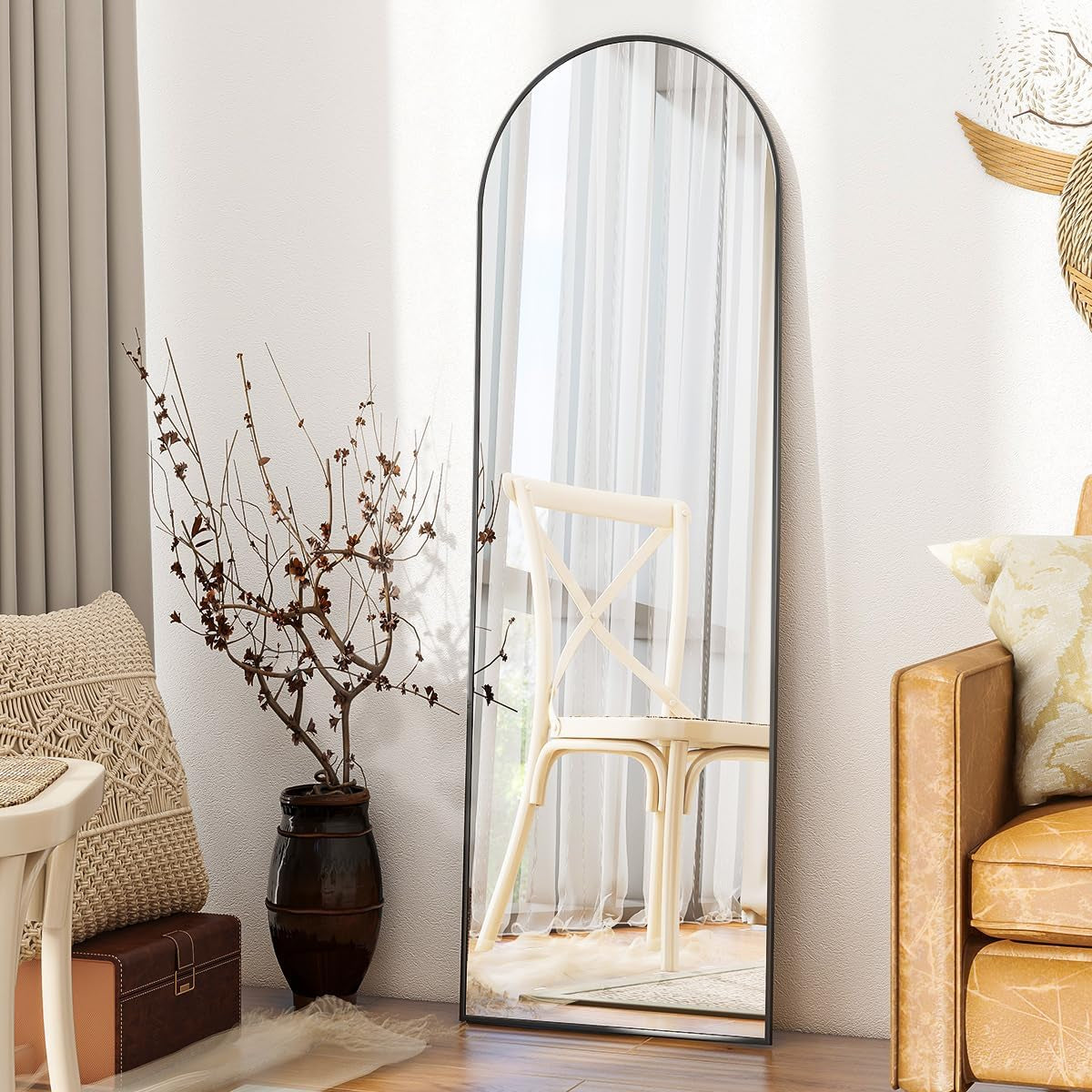 Arch Mirror Full Length, 59"X16" Wall Mirrors, Full Body Floor Mirror Aluminum Alloy Frame, Suitable for Bedroom, Dressing Room, Black