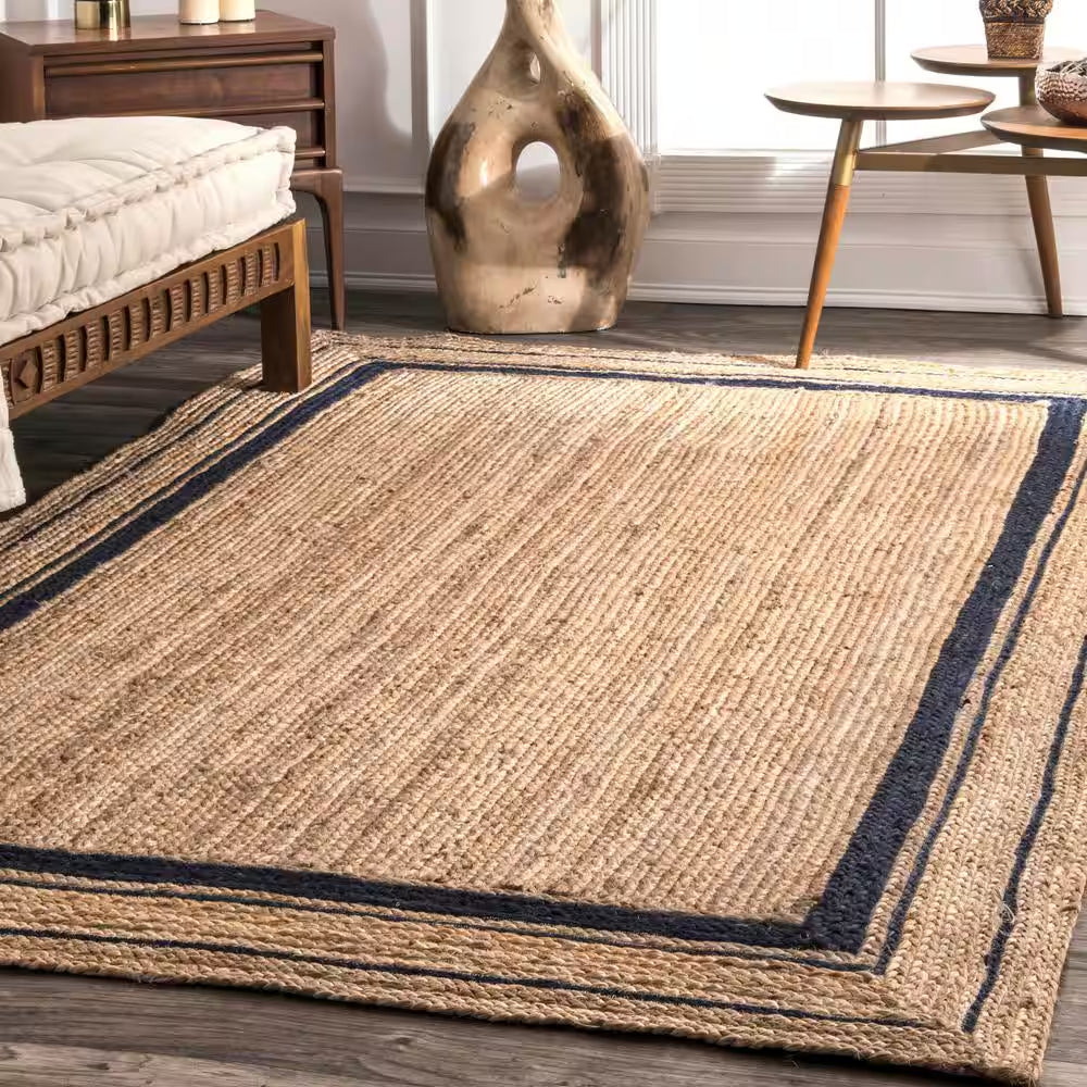 Rikki Braided Border Jute Navy 4 Ft. X 6 Ft. Area Rug