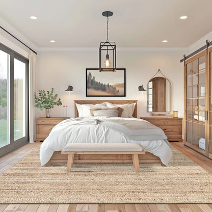 Rigo Hand Woven Farmhouse Jute Area Rug, 7' 6" X 9' 6", Natural