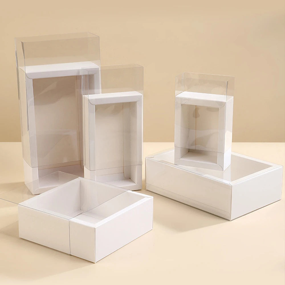 10Pcs Pull-Out Gift Boxes Drawer Kraft Paper Boxes with Clear Window Gift Jewelry Packaging Business Wedding Birthday Party