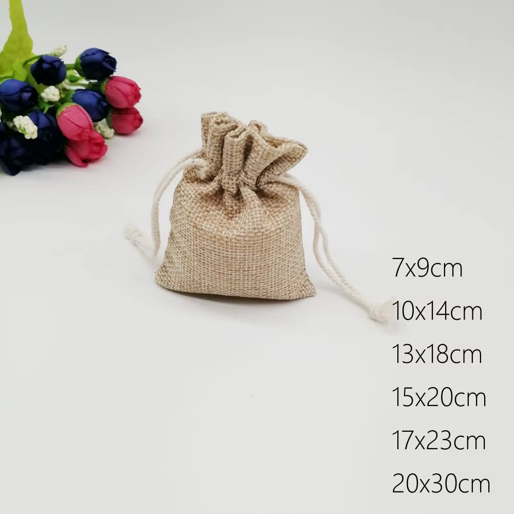 6Pcs/Lot Jute Bags Gift Drawstring Pouch Gift Box Packaging Bags for Gift Linen Bags Jewelry Display Wedding Sack Burlap Bag Diy
