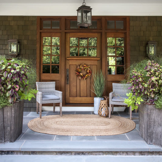 Rigo Hand Woven Farmhouse Jute Area Rug, Oval 6' X 9', Natural