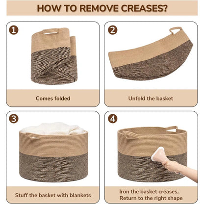 Wicker Storage Basket,Woven Blanket Storage for Living Room, round Woven Basket for Clothes, Jute Basket, Big Laundry Basket for Pillow