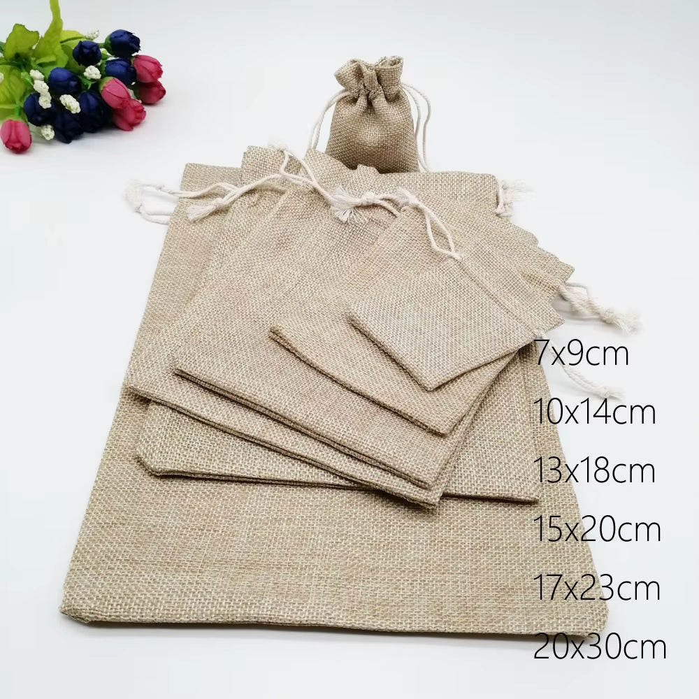 6Pcs/Lot Jute Bags Gift Drawstring Pouch Gift Box Packaging Bags for Gift Linen Bags Jewelry Display Wedding Sack Burlap Bag Diy