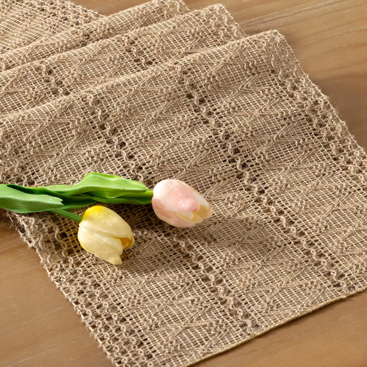 Burlap Small Table Runner Boho Rustic Macrame Spring Easter Jute Vintage Farmhouse Coffee Table Dresser Scarf for Dining Room