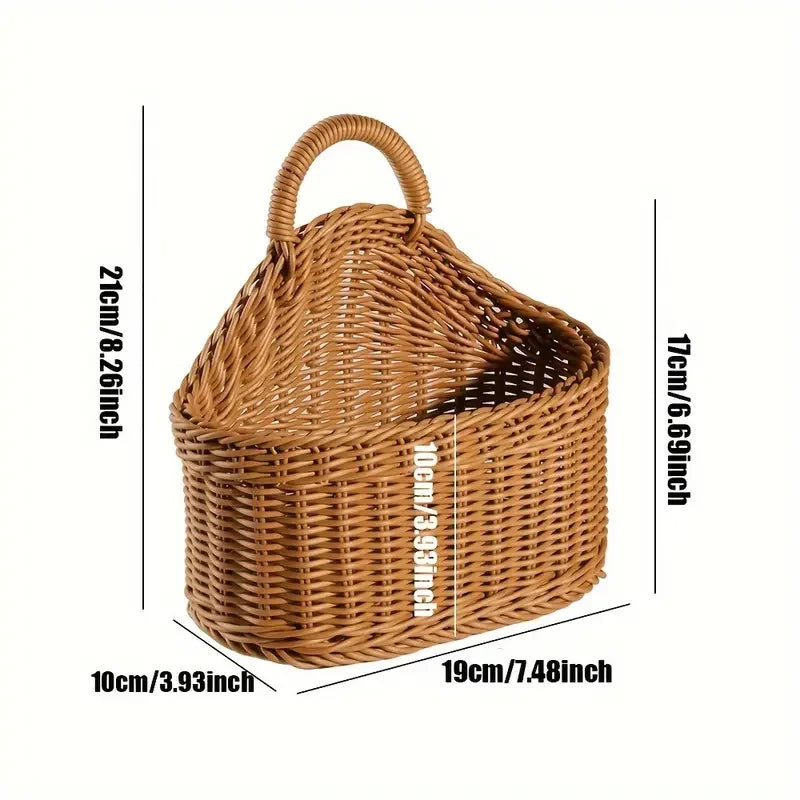 Wall Mounted Vegetable and Fruit Basket, Simulated Rattan Hanging Basket, Plastic Wall-Mounted Hanging Basket, Home Decoration