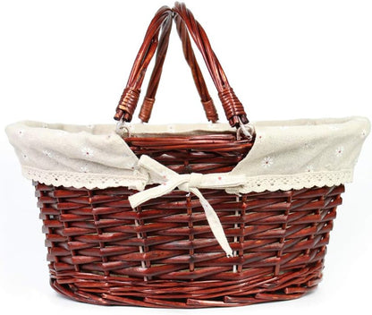 Wicker Gift Baskets Empty Oval Willow Woven Picnic Basket Easter Candy Basket Wine Basket with Handle Egg Gathering Wedding Basket (Brown)