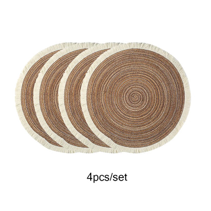 4Pcs/Set Hot Selling Fringe Eco-Friendly Household Non-Slip Morden Style Table Woven Placemats Polyester round Mat