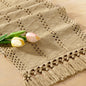 Champagne boho cotton table runner with macrame fringe